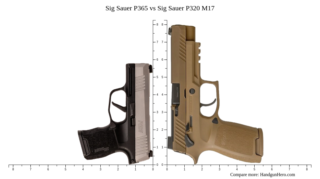 Sig Sauer P365 vs Sig Sauer P320 M17 size comparison Handgun Hero