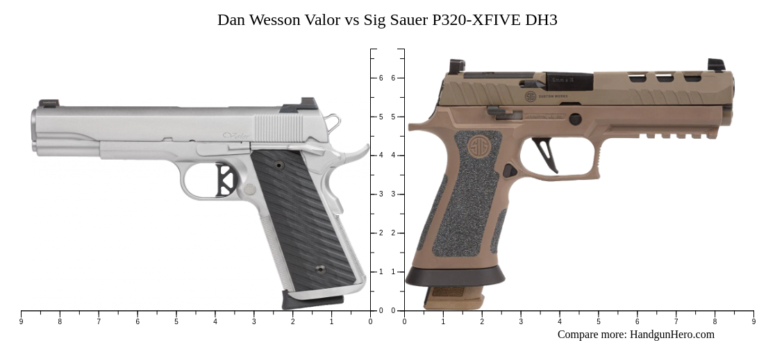 Dh3 Dan Wesson Valor vs Sig Sauer P320-XFIVE DH3 size comparison | Handgun Hero