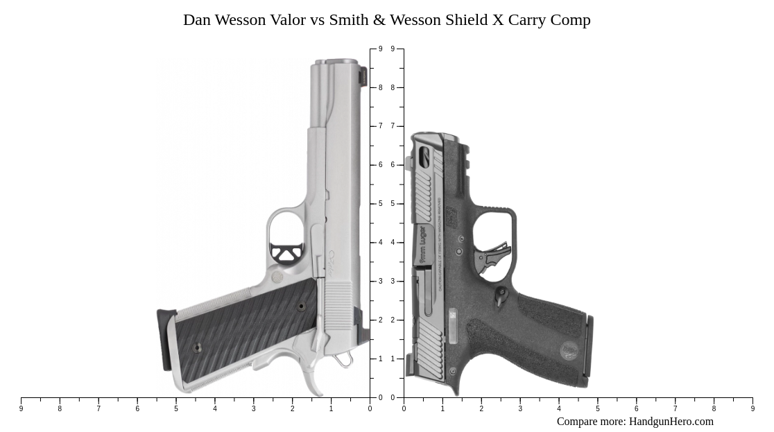 Dan Wesson Valor vs Smith & Wesson Shield X Carry Comp size comparison ...