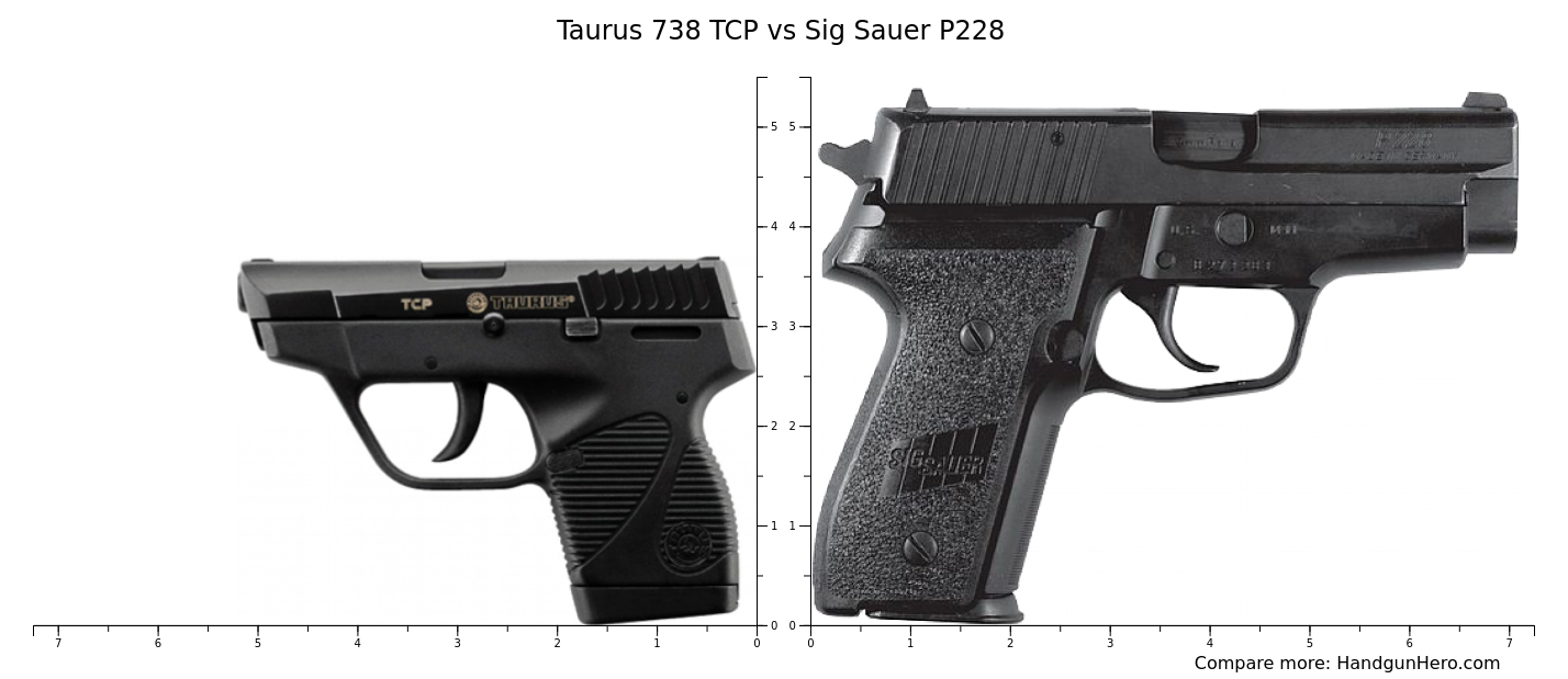 Taurus 738 TCP vs Sig Sauer P228 size comparison | Handgun Hero