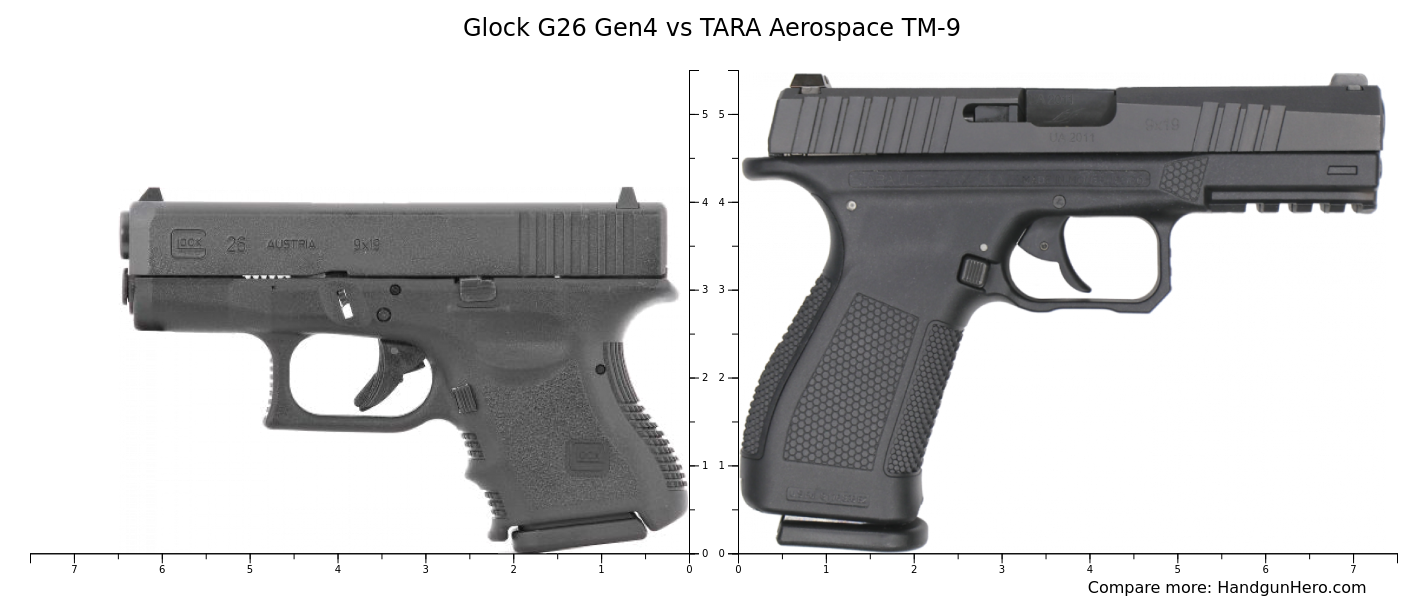 Glock G26 Gen4 vs TARA Aerospace TM-9 size comparison | Handgun Hero