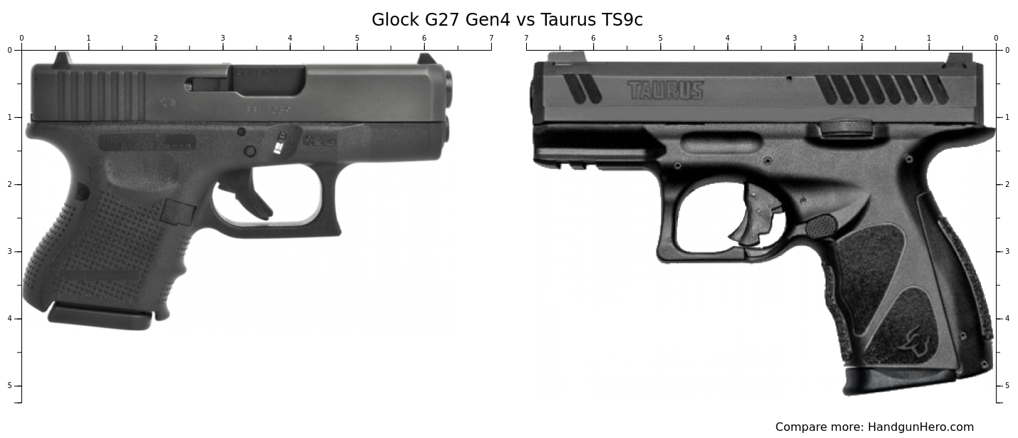 Glock G27 Gen4 vs Taurus TS9c size comparison | Handgun Hero