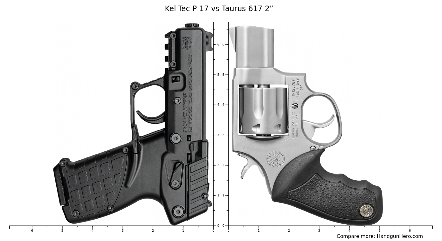 KelTec P17 vs Taurus 617 2” size comparison Handgun Hero