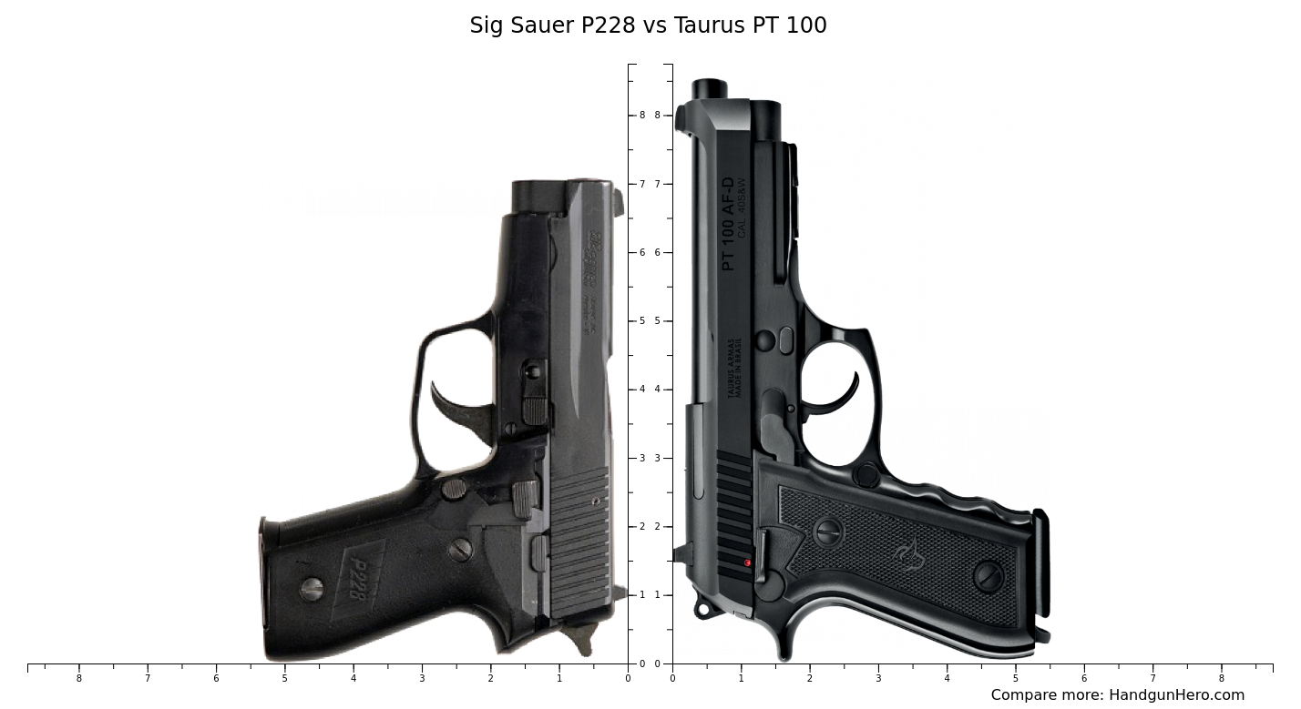 Sig Sauer P228 vs Taurus PT 100 size comparison | Handgun Hero