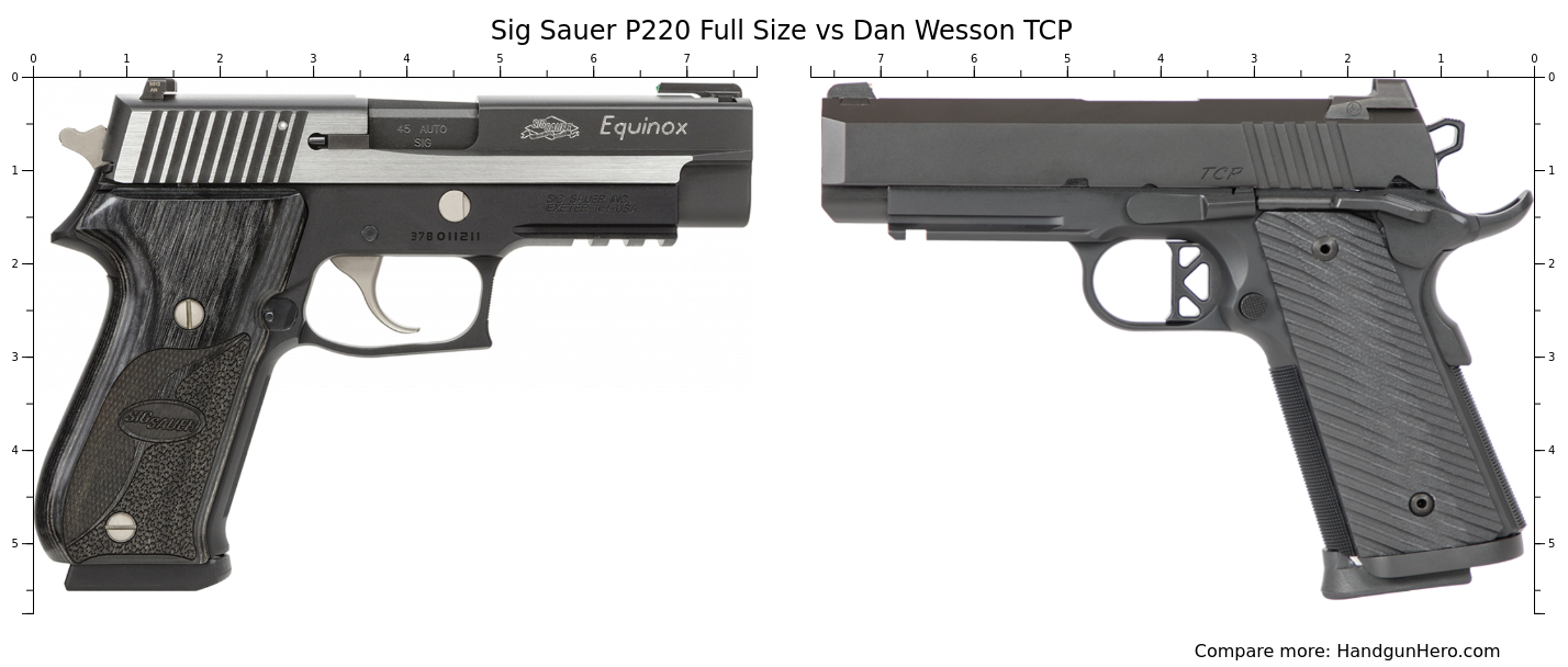 Sig Sauer P220 Full Size vs Dan Wesson TCP size comparison Handgun Hero