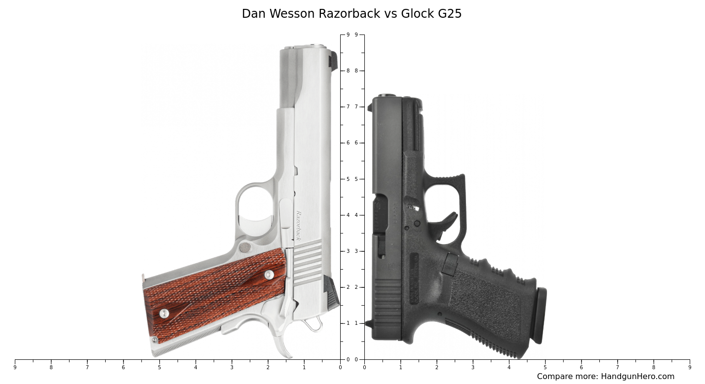 Dan Wesson Razorback vs Glock G25 size comparison | Handgun Hero