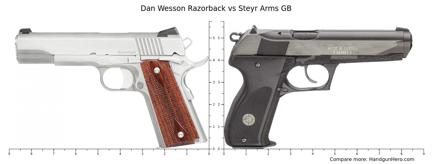 Dan Wesson Razorback vs Steyr Arms GB size comparison | Handgun Hero