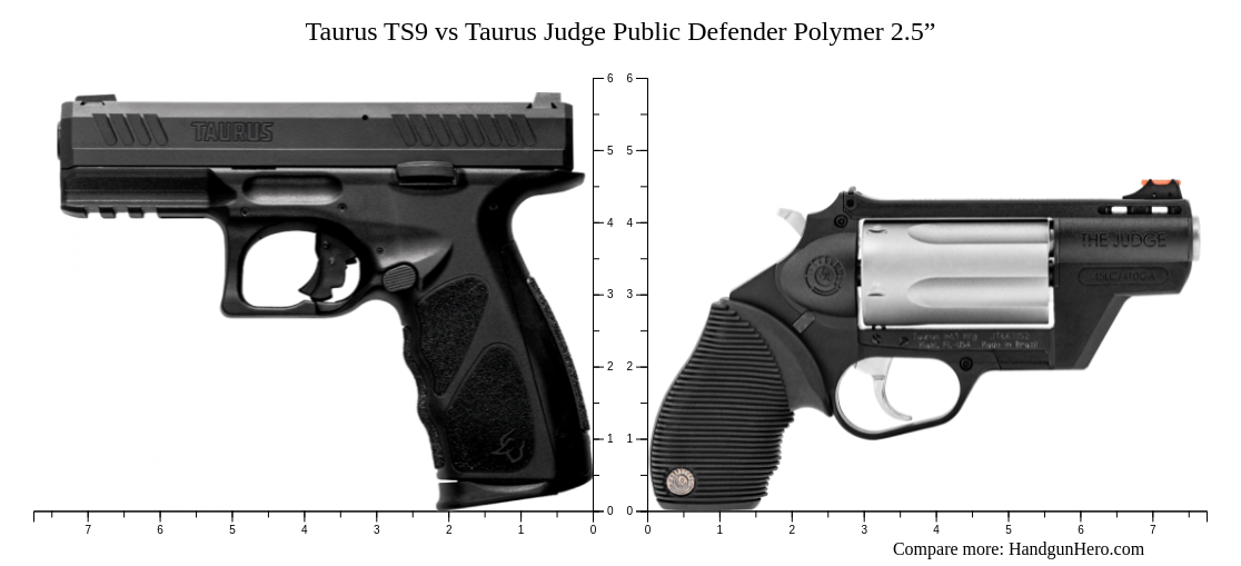 Taurus Liability Taurus TS9 vs Taurus Judge Public Defender Polymer 2.5” size comparison ...