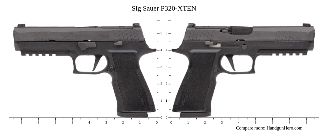 Compare Sig Sauer P320-XTEN size against other handguns | Handgun Hero